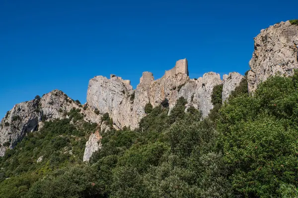 Fransa Languedoc Bulunan Cathare Peyrepertuse Şatosu Stok Fotoğraf