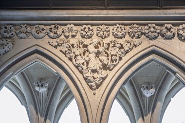 Fransa, Normandiya 'daki Mont Saint-Michel Manastırı' ndaki heykellerin detayları.