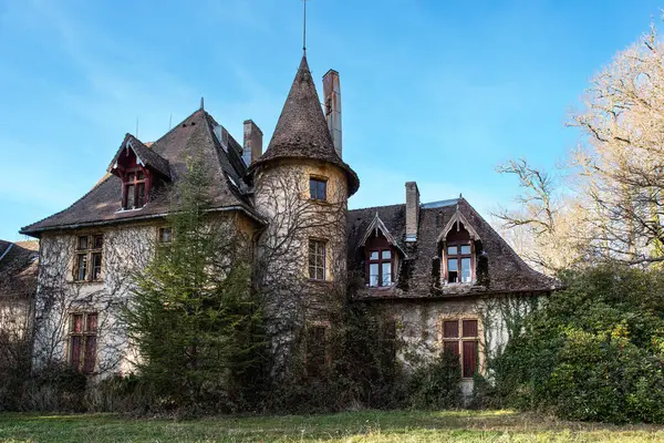 Poil, Nivre, Burgundy, Fransa 'daki terk edilmiş şatonun ayrıntıları.