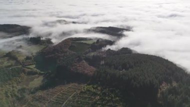 Mont Beuvray 'in Burgundy' deki zirvesinden, Fransa 'nın sonbaharda sisli ve güneşli görüntüler