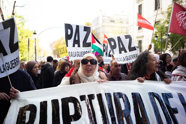 Protestas Durante Una Manifestación Apoyo Los Palestinos Madrid Diciembre 2023 — Foto de Stock