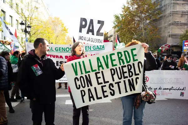 Proteste Durante Una Manifestazione Sostegno Dei Palestinesi Madrid Dicembre 2023 — Foto Stock