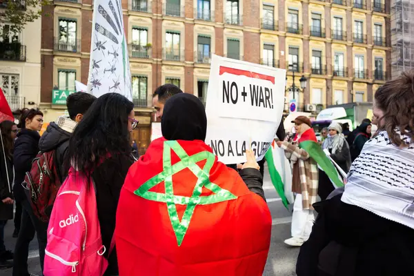 Protesty Během Shromáždění Podporu Palestinců Madridu Prosince 2023 Poté Palestinská — Stock fotografie