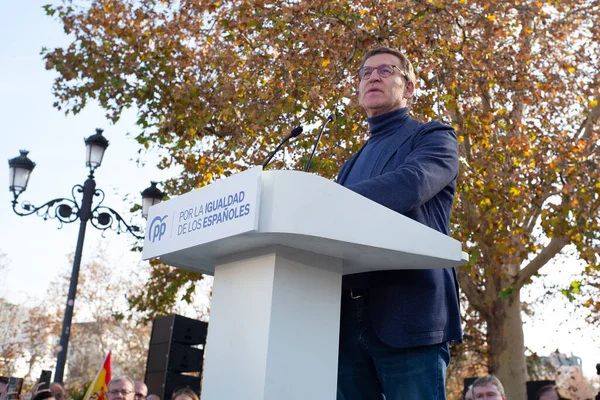 Alberto Nunez Feijoo Demonstrasjon Mot Amnesti Katalanske Separatister Mot Pedro – stockfoto