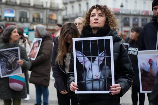 Dozens People Hold Photographs Animals Demonstration International Animal Rights Day — Stock Photo, Image