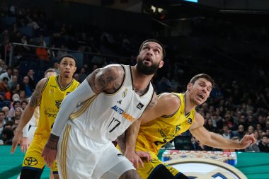 Real Madrid 'den Vincent Poirier, Real Madrid ile Dreamland Gran Canaria arasındaki maç sırasında 10 Aralık 2023 tarihinde İspanya' nın başkenti Madrid 'de oynanmıştır.
