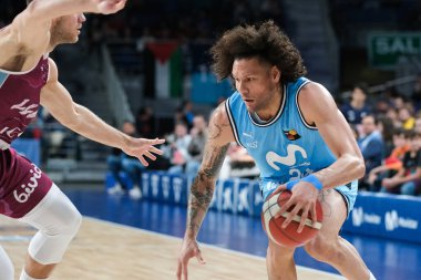 Movistar Estudiantes oyuncusu Movistar Estudiantes ile ICG Forca Lleida arasında oynanan LEB Oro Maçı sırasında 10 Aralık 'ta WiZink Center Madrid' de görüldü.