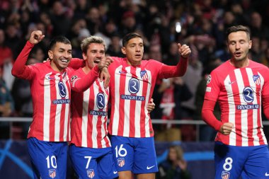 Madrid UEFA Şampiyonlar Ligi sırasında Atletico de Madrid 'den Antoine Griezmann ve 13 Aralık 2023 tarihinde Madrid, İspanya' da SS Lazio Mertropolitano Stadyumu. 