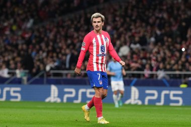 Madrid UEFA Şampiyonlar Ligi sırasında Atletico de Madrid 'den Antoine Griezmann ve 13 Aralık 2023 tarihinde Madrid, İspanya' da SS Lazio Mertropolitano Stadyumu. 