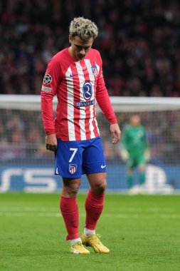 Madrid UEFA Şampiyonlar Ligi sırasında Atletico de Madrid 'den Antoine Griezmann ve 13 Aralık 2023 tarihinde Madrid, İspanya' da SS Lazio Mertropolitano Stadyumu. 