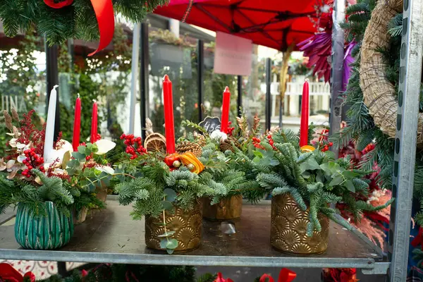 View Madrid Christmas Flower Market Jorge Juan Street December 2023 — Stock Fotó