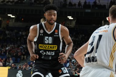 Partizan Mozzart Bet 'ten Caboclo Bruno Belgrad, 21 Aralık 2023' te İspanya 'nın başkenti WiZink' te Real Madrid ile Partizan Belgrad arasındaki Türk Hava Yolları EuroLeague 'inde oynuyor.