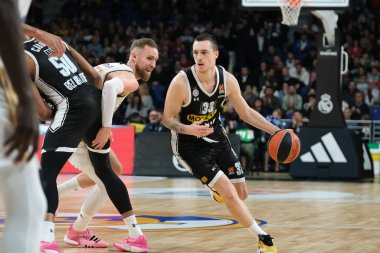 Partizan Mozzart Bet Belgrad 'dan Danilo Andjusiç, 21 Aralık 2023' te İspanya 'nın başkenti WiZink' te Real Madrid ile Partizan Belgrad arasındaki Türk Hava Yolları EuroLeague 'inde görülüyor.