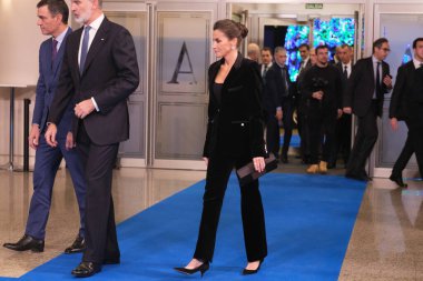 İspanya Kraliçesi Letizia, İspanya 'nın İspanya başkanlığının 21 Aralık 2023 tarihinde İspanya' nın Madrid kentinde düzenlenen Ulusal Konferans Salonu 'ndaki kapanış konserine katıldı..