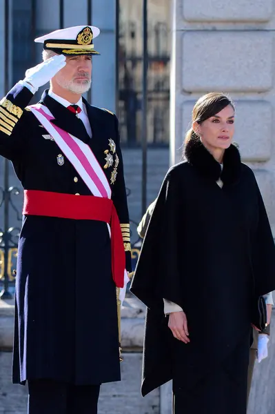 Króla Hiszpanii Felipe Królowej Hiszpanii Letizia Uczestniczyć Pascua Militar Ceremonii — Zdjęcie stockowe