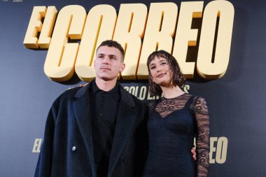 Maria Pedraza ve Aron Piper 16 Ocak 2024 'te Madrid, İspanya' da bulunan Hotel URSO 'da 