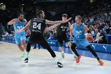 Movistar Estudiantes oyuncusu Movistar Estudiantes ile WiZink Center 'daki Club Betis arasında oynanan LEB Oro Maçı sırasında görüldü. Madrid 21 Ocak 2024 İspanya