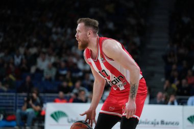 Olympiacos Pire 'den Brazdeikis Ignas, 25 Ocak 2024 tarihinde İspanya' nın başkenti Madrid 'de oynanan Real Madrid ile Olympiacos Pire arasında oynanan Türk Hava Yolları EuroLeague karşılaşmasında.