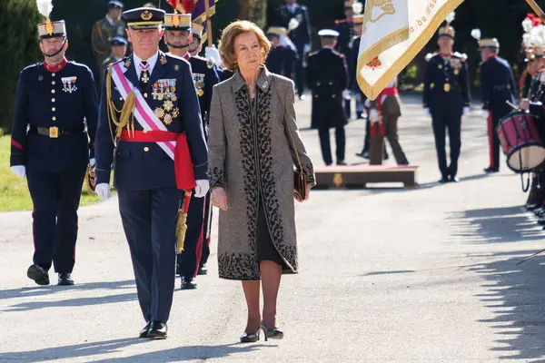 Španělská Královna Sofie Během Přísahy Před Vlajkou Kasárnách Rey Královské — Stock fotografie