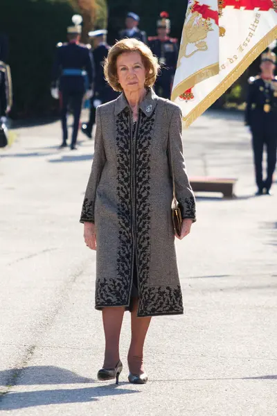 Królowa Hiszpanii Sofia Podczas Aktu Przysięgi Przed Flagą Koszarach Gwardii — Zdjęcie stockowe