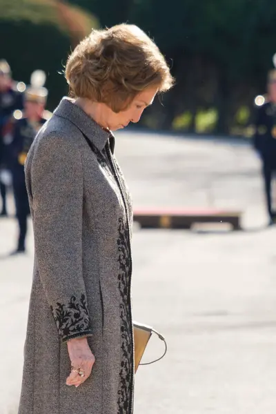 Królowa Hiszpanii Sofia Podczas Aktu Przysięgi Przed Flagą Koszarach Gwardii — Zdjęcie stockowe