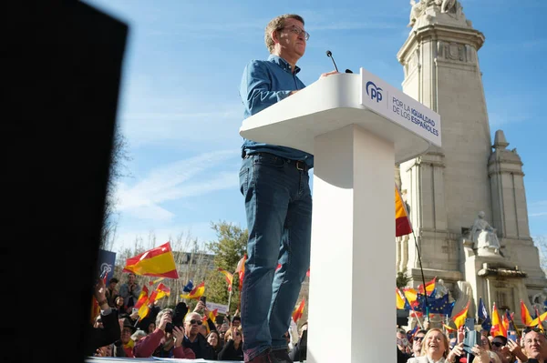 President Popular Party Alberto Nuez Feijoo Demonstration Madrid Show His — Stock Photo, Image