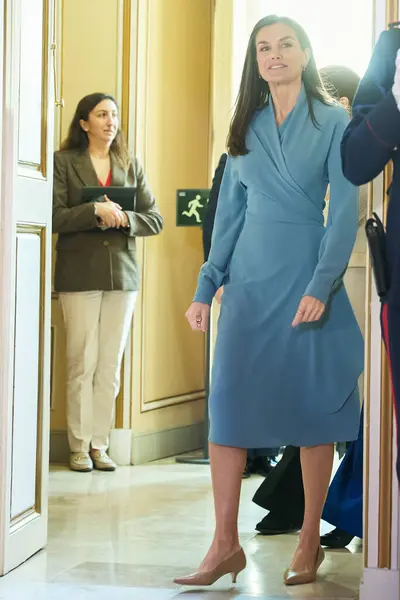 Rainha Espanhola Letizia Durante Uma Visita Palácio Real Aranjuez Para — Fotografia de Stock