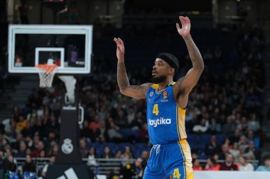 Maccabi Tel Aviv 'den Brown Lorenzo, Real Madrid ile Maccabi Tel Aviv arasında oynanan EuroLeague maçı sırasında 30 Ocak 2024 tarihinde İspanya' nın başkenti Madrid 'de oynanmıştır..