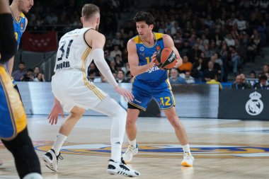 Maccabi Tel Aviv 'den Dibartolomeo John 30 Ocak 2024 tarihinde İspanya' nın başkenti Madrid 'de oynanan Real Madrid ile Maccabi Tel Aviv arasındaki EuroLeague karşılaşmasında.