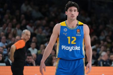 Maccabi Tel Aviv 'den Dibartolomeo John 30 Ocak 2024 tarihinde İspanya' nın başkenti Madrid 'de oynanan Real Madrid ile Maccabi Tel Aviv arasındaki EuroLeague karşılaşmasında.
