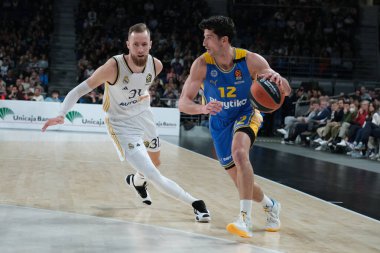 Maccabi Tel Aviv 'den Dibartolomeo John 30 Ocak 2024 tarihinde İspanya' nın başkenti Madrid 'de oynanan Real Madrid ile Maccabi Tel Aviv arasındaki EuroLeague karşılaşmasında.