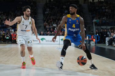 Maccabi Tel Aviv 'den Brown Lorenzo, Real Madrid ile Maccabi Tel Aviv arasında oynanan EuroLeague maçı sırasında 30 Ocak 2024 tarihinde İspanya' nın başkenti Madrid 'de oynanmıştır..
