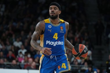 Maccabi Tel Aviv 'den Brown Lorenzo, Real Madrid ile Maccabi Tel Aviv arasında oynanan EuroLeague maçı sırasında 30 Ocak 2024 tarihinde İspanya' nın başkenti Madrid 'de oynanmıştır..