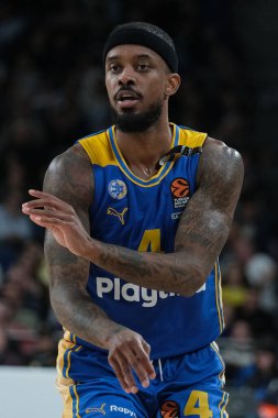 Maccabi Tel Aviv 'den Brown Lorenzo, Real Madrid ile Maccabi Tel Aviv arasında oynanan EuroLeague maçı sırasında 30 Ocak 2024 tarihinde İspanya' nın başkenti Madrid 'de oynanmıştır..