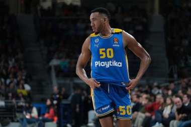 Maccabi Tel Aviv 'den Dibartolomeo John 30 Ocak 2024 tarihinde İspanya' nın başkenti Madrid 'de oynanan Real Madrid ile Maccabi Tel Aviv arasındaki EuroLeague karşılaşmasında.