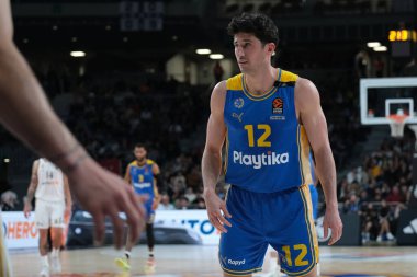 Maccabi Tel Aviv 'den Dibartolomeo John 30 Ocak 2024 tarihinde İspanya' nın başkenti Madrid 'de oynanan Real Madrid ile Maccabi Tel Aviv arasındaki EuroLeague karşılaşmasında.