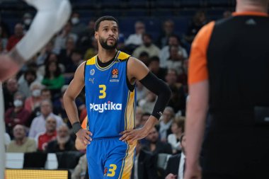 Maccabi Tel Aviv 'den Webb James, Real Madrid ile Maccabi Tel Aviv arasında oynanan EuroLeague maçı sırasında 30 Ocak 2024 tarihinde İspanya' nın başkenti Madrid 'de oynanmıştır..