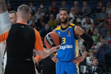 Maccabi Tel Aviv 'den Webb James, Real Madrid ile Maccabi Tel Aviv arasında oynanan EuroLeague maçı sırasında 30 Ocak 2024 tarihinde İspanya' nın başkenti Madrid 'de oynanmıştır..