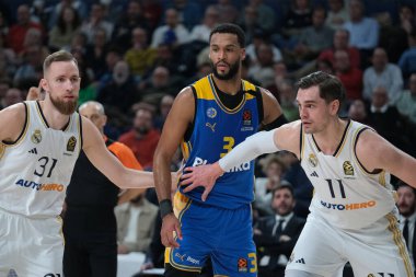Maccabi Tel Aviv 'den Webb James, Real Madrid ile Maccabi Tel Aviv arasında oynanan EuroLeague maçı sırasında 30 Ocak 2024 tarihinde İspanya' nın başkenti Madrid 'de oynanmıştır..