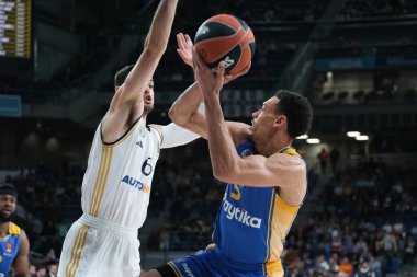 Maccabi Tel Aviv 'den Brown Lorenzo, Real Madrid ile Maccabi Tel Aviv arasında oynanan EuroLeague maçı sırasında 30 Ocak 2024 tarihinde İspanya' nın başkenti Madrid 'de oynanmıştır..