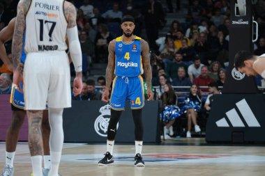 Maccabi Tel Aviv 'den Brown Lorenzo, Real Madrid ile Maccabi Tel Aviv arasında oynanan EuroLeague maçı sırasında 30 Ocak 2024 tarihinde İspanya' nın başkenti Madrid 'de oynanmıştır..