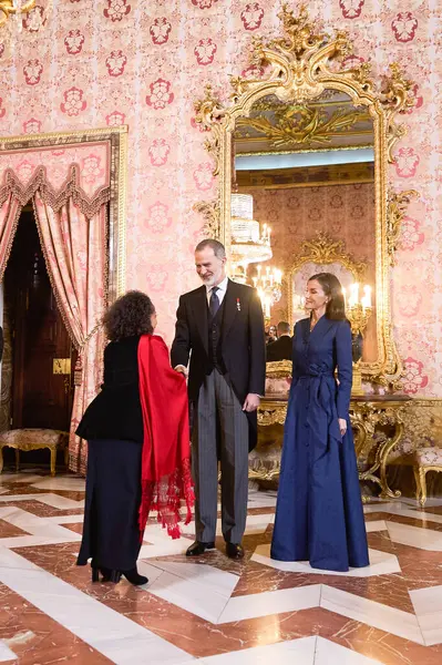 Rey Felipe España Reina Letizia España Recibieron Embajadores Extranjeros Palacio — Foto de Stock