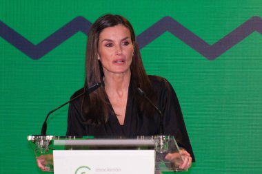 İspanya Kraliçesi Letizia, Eneldo uzayının yanındaki La Salle 'de 1 Şubat 2024' te İspanya 'nın Madrid kentinde düzenlenen Dünya Kanser Günü' ne katılıyor..