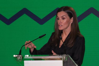 İspanya Kraliçesi Letizia, Eneldo uzayının yanındaki La Salle 'de 1 Şubat 2024' te İspanya 'nın Madrid kentinde düzenlenen Dünya Kanser Günü' ne katılıyor..