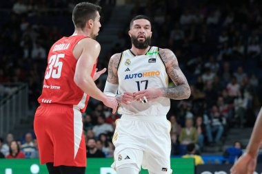 Real Madrid 'den Vincent Poirier Liga ACB Endesa maçında Real Madrid ve Basquet Girona arasında 4 Şubat 2024 tarihinde İspanya' nın başkenti Madrid 'de oynanan