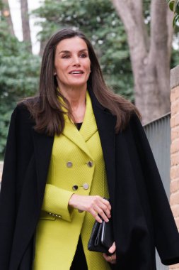 İspanya Kraliçesi Letizia, İspanya 'nın Madrid kentindeki FEDER (İspanya Nadir Hastalıklar Federasyonu) genel merkezinde 13 Şubat 2024 tarihinde bir toplantıya katıldı..