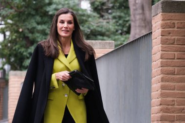 İspanya Kraliçesi Letizia, İspanya 'nın Madrid kentindeki FEDER (İspanya Nadir Hastalıklar Federasyonu) genel merkezinde 13 Şubat 2024 tarihinde bir toplantıya katıldı..