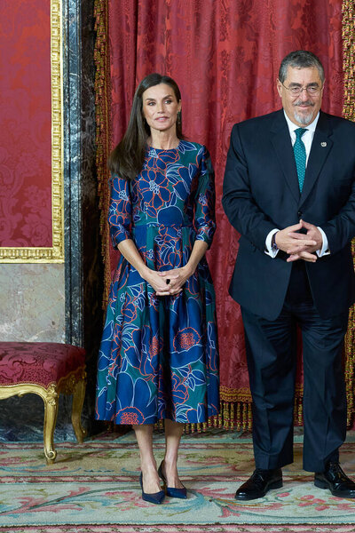  King Felipe VI of Spain and Queen Letizia of Spain host a lunch for the President of Guatemala Cesar Bernardo Arevalo de Leon and his wife Lucrecia Eugenia Peinado Villanueva at the Royal Palace on February 22, 2024 in Madrid, Spain
