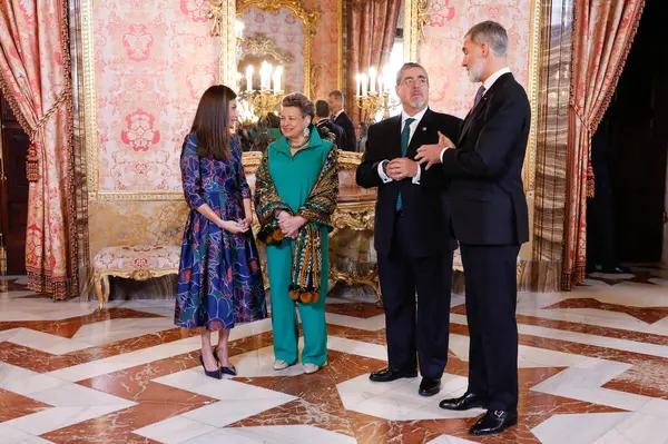 King Felipe Spain Queen Letizia Spain Host Lunch President Guatemala — Stock Photo, Image