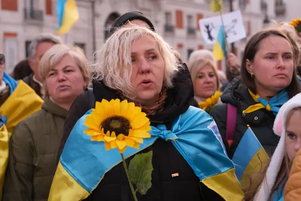 Şubat 2024 Spanya Nın Ukrayna Işgalinin Ikinci Yılını Anmak Amacıyla — Stok fotoğraf
